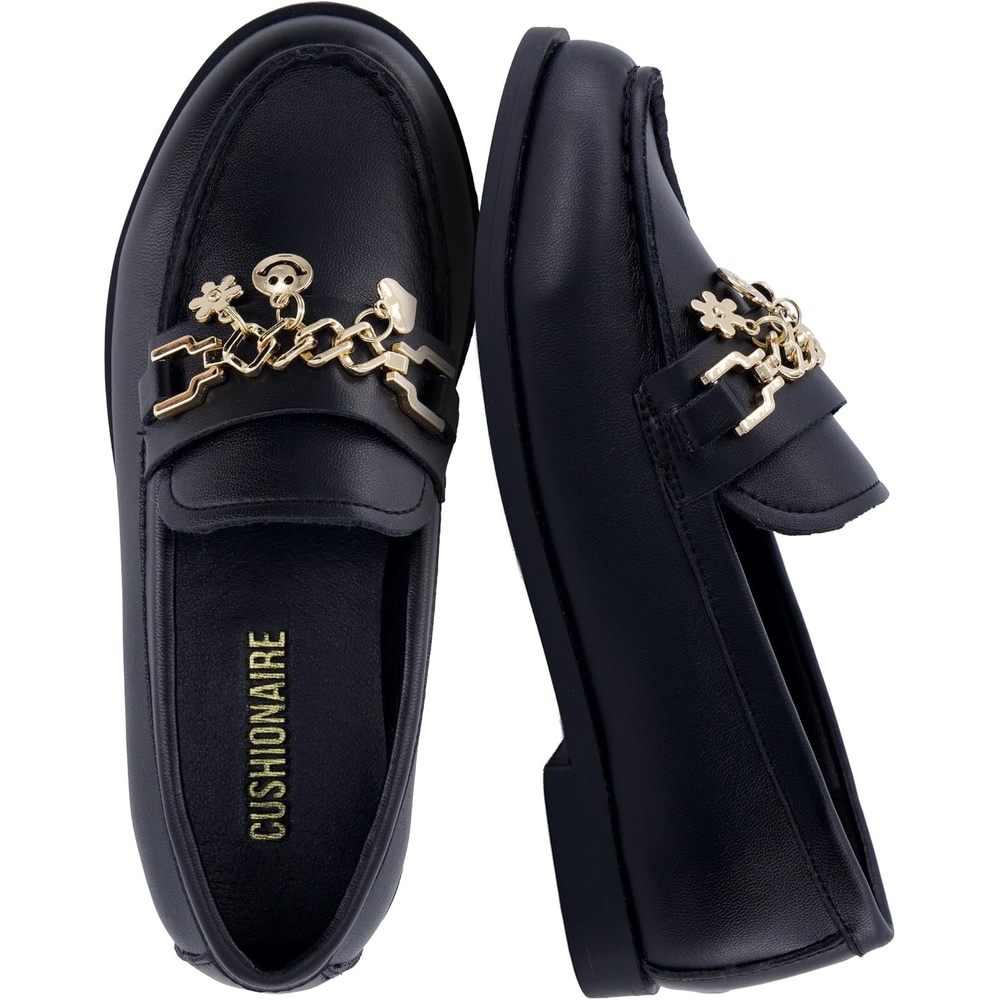 image:imageCUSHIONAIRE Rye Kids Dress Shoes Penny Loafers for Kids with Charm ChainBlack Smooth