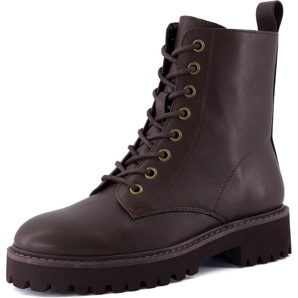 image:imageCUSHIONAIRE Ryker Vegan Leather Combat Boots for Women with Side ZipperBrown