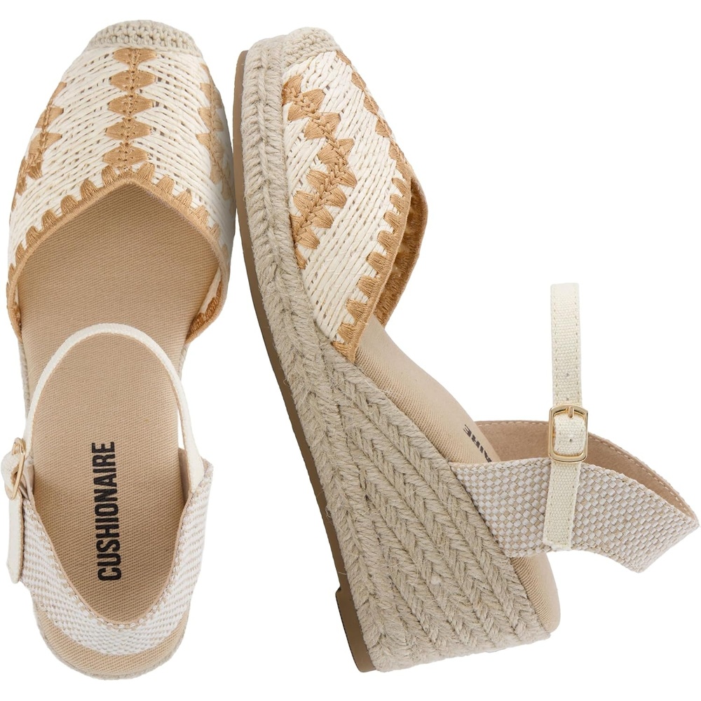 image:imageCUSHIONAIRE Samba Raffia Espadrilles for Women Closed Toe Wedges with Adjustable Ankle Strap and Comfort FootbedBeige