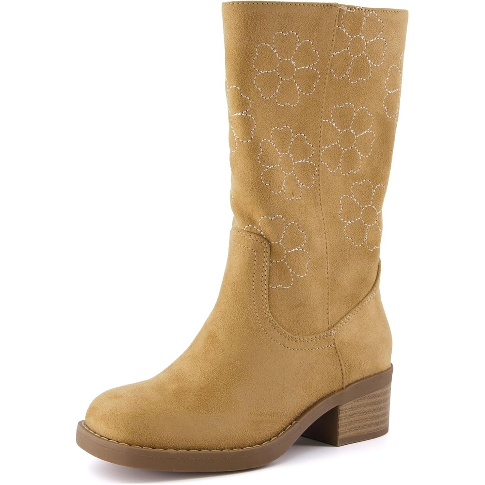 image:imageCUSHIONAIRE Sawyer Western Cowgirl Boots for Girls with Floral EmbroideryCamel