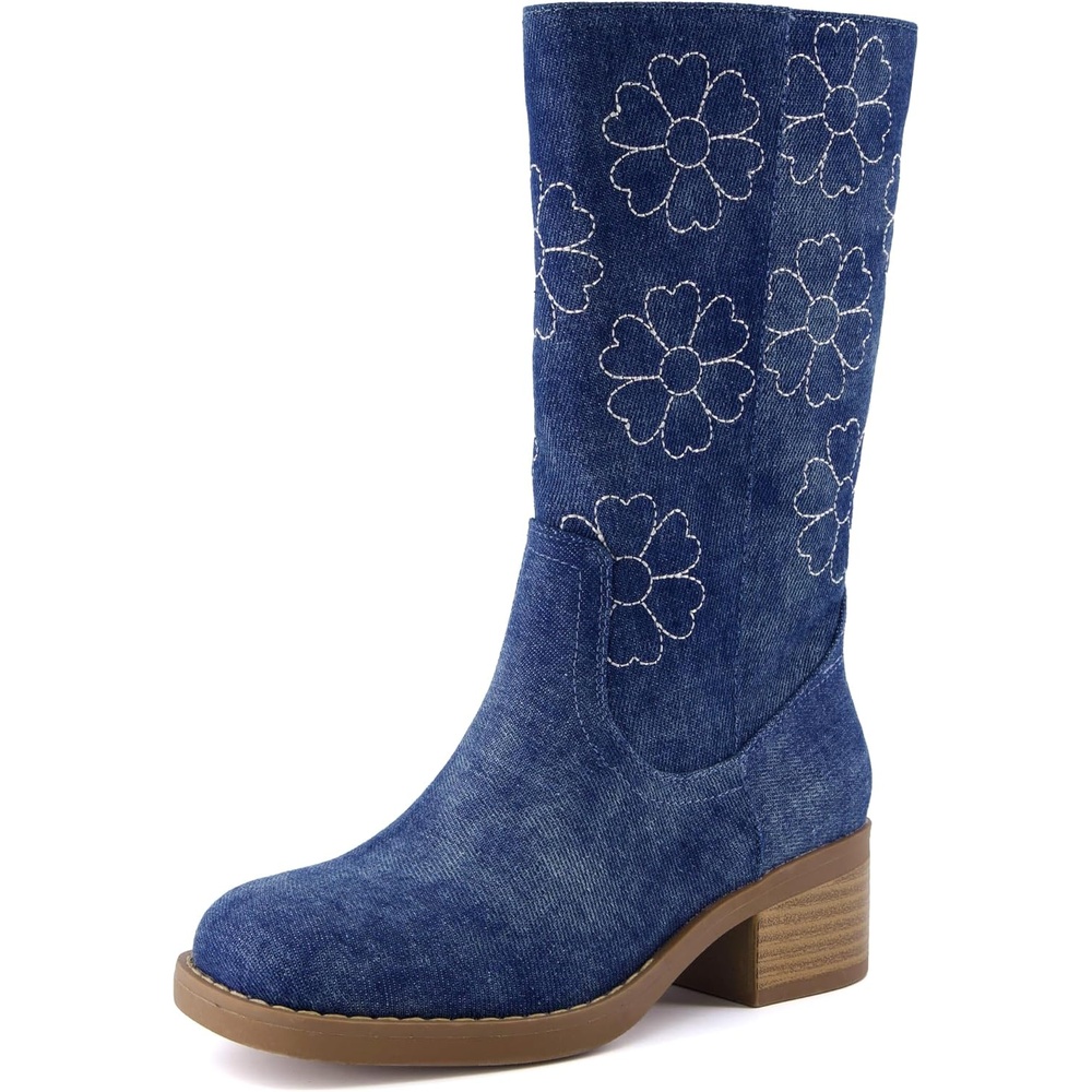 image:imageCUSHIONAIRE Sawyer Western Cowgirl Boots for Girls with Floral EmbroideryDenim