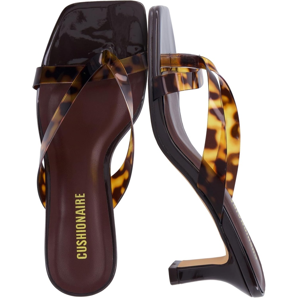 image:imageCUSHIONAIRE Shana Clear Jelly Strap Heels for Women Flared Kitten Heel Slide with Cushioned Footbed and Split ToeTortoise