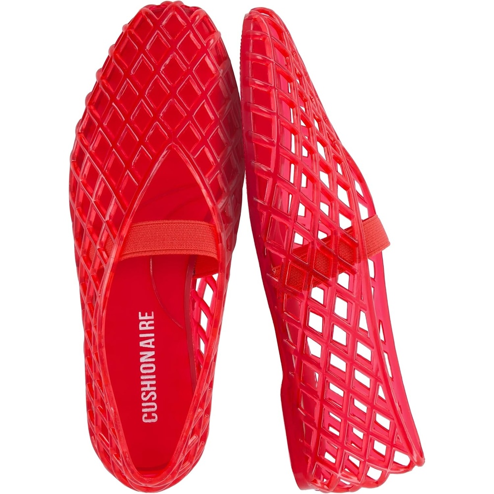 image:imageCUSHIONAIRE Siesta Girls Jelly Sandals Lattice CutOut Ballet Flats for Girls Flexible Slip On Beach ShoesRed