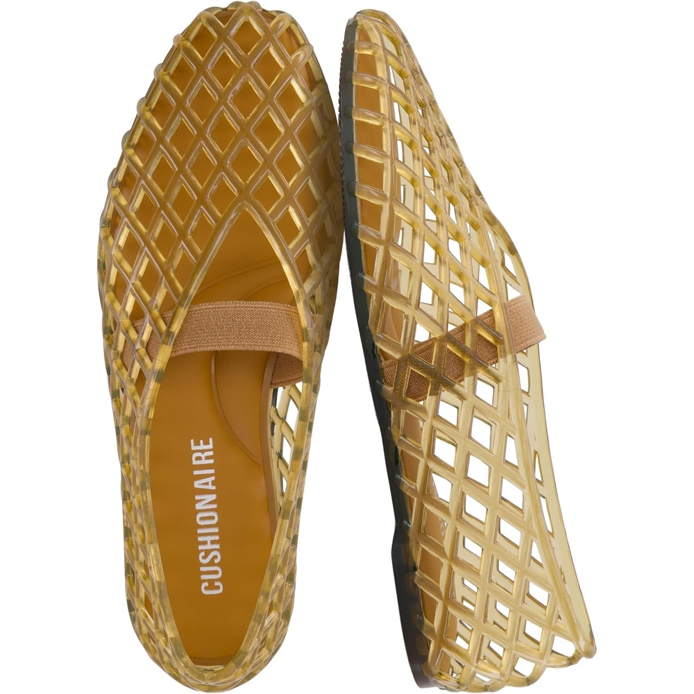 image:imageCUSHIONAIRE Siesta Girls Jelly Sandals Lattice CutOut Ballet Flats for Girls Flexible Slip On Beach ShoesTan