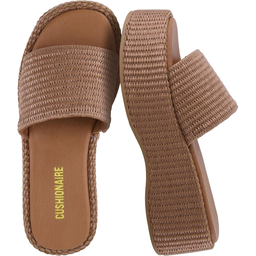 image:imageCUSHIONAIRE Siren Raffia Platform Sandals for Women with Cushioned FootbedBrown