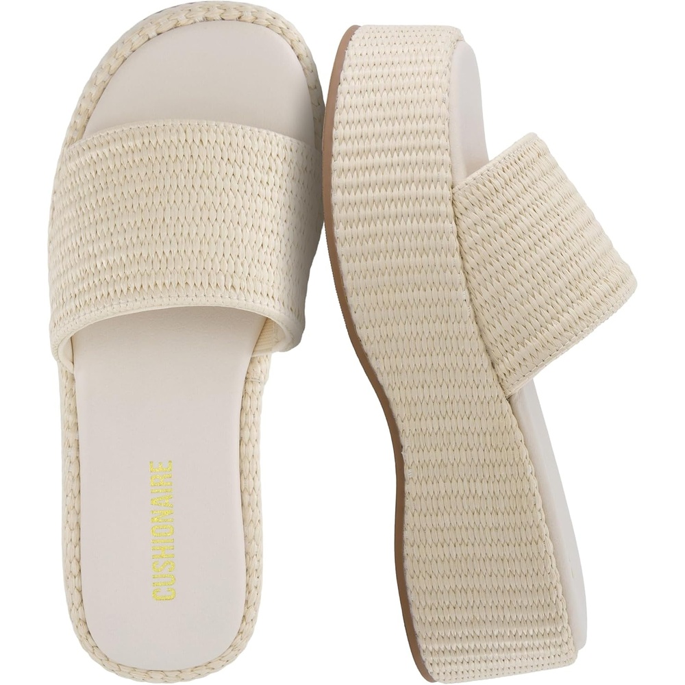 image:imageCUSHIONAIRE Siren Raffia Platform Sandals for Women with Cushioned FootbedCream