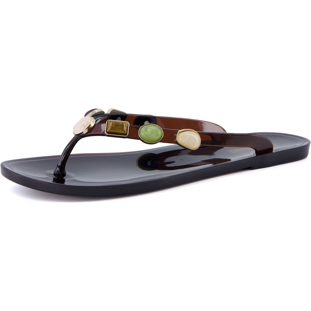 image:imageCUSHIONAIRE Soley Jelly Flip Flops for Women with Gemstone Thong StrapChocolate