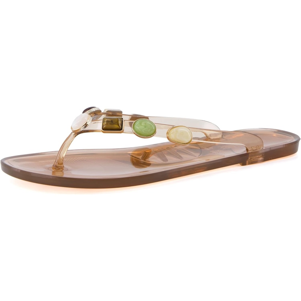 image:imageCUSHIONAIRE Soley Jelly Flip Flops for Women with Gemstone Thong StrapMocha