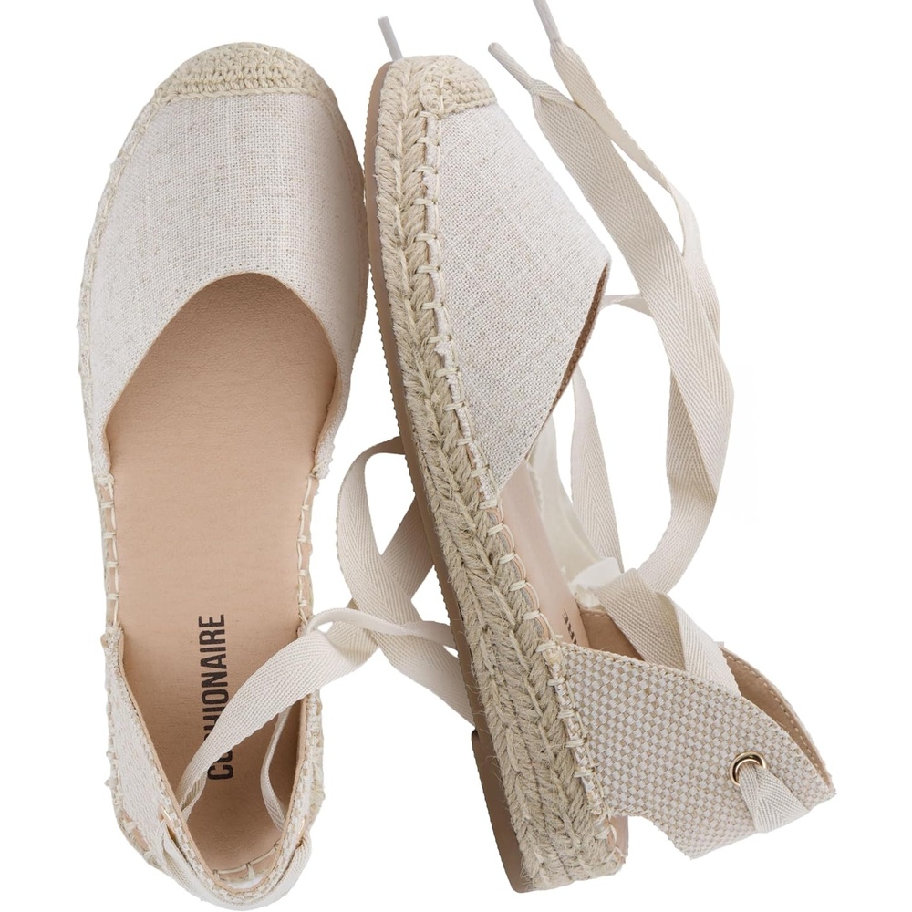 image:imageCUSHIONAIRE Talisa Espadrilles for Women Closed Toe Wedge Sandal with Elastic Ankle Strap and Jute Wrapped SoleBeige