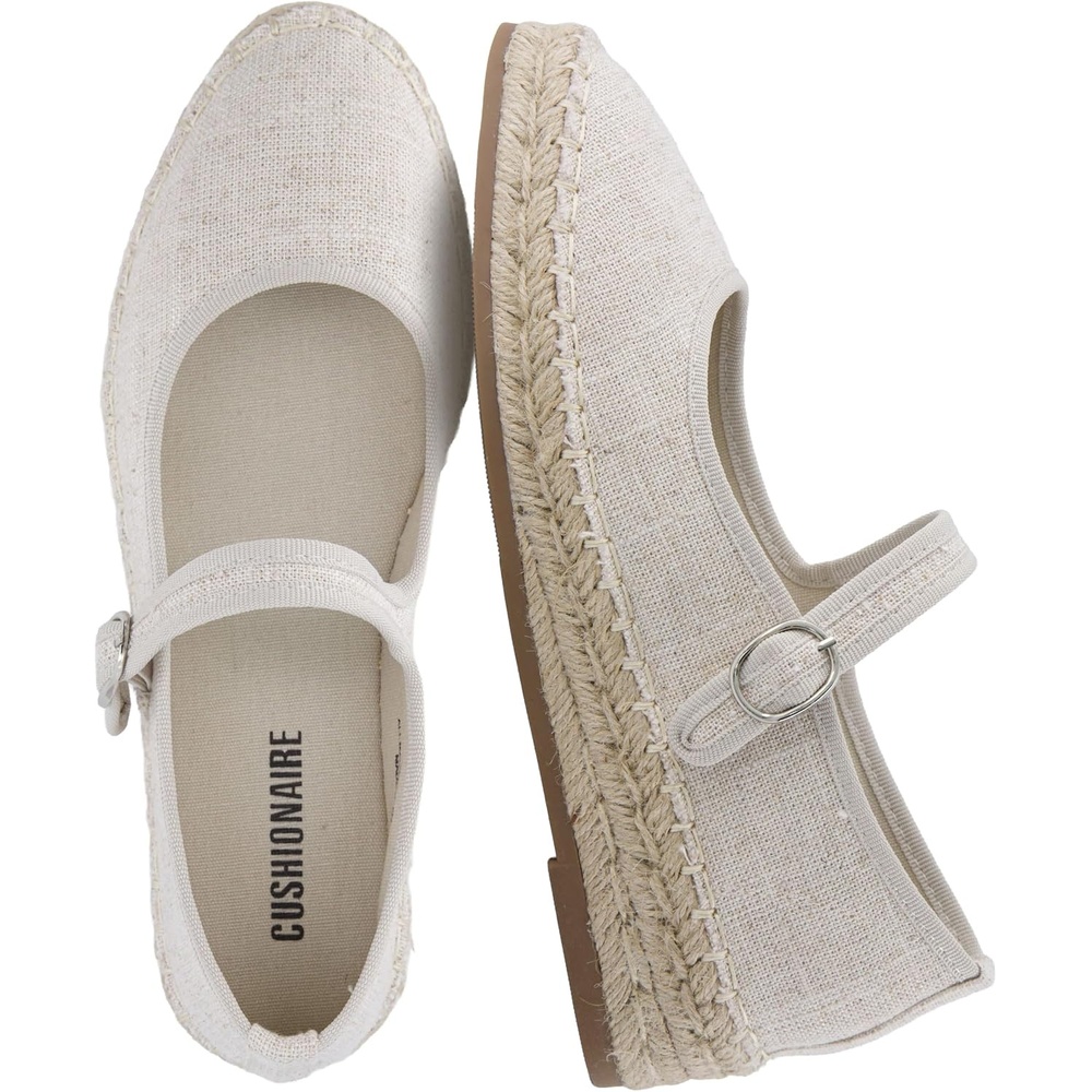 image:imageCUSHIONAIRE Tapas Canvas Mary Jane Flat Espadrilles for Women Cushioned Comfort Closed Toe with Adjustable StrapBeige