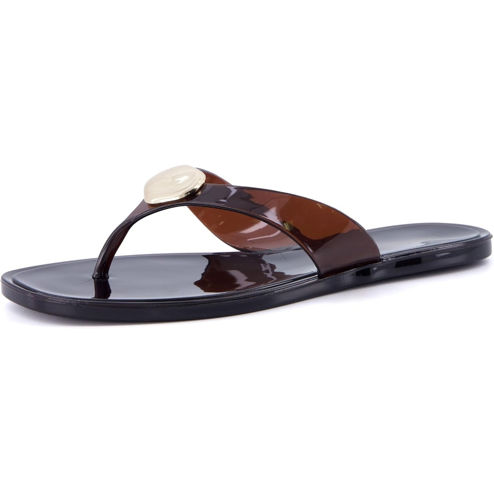 image:imageCUSHIONAIRE Telma Jelly Flip Flops for Women with Square ToeChocolate