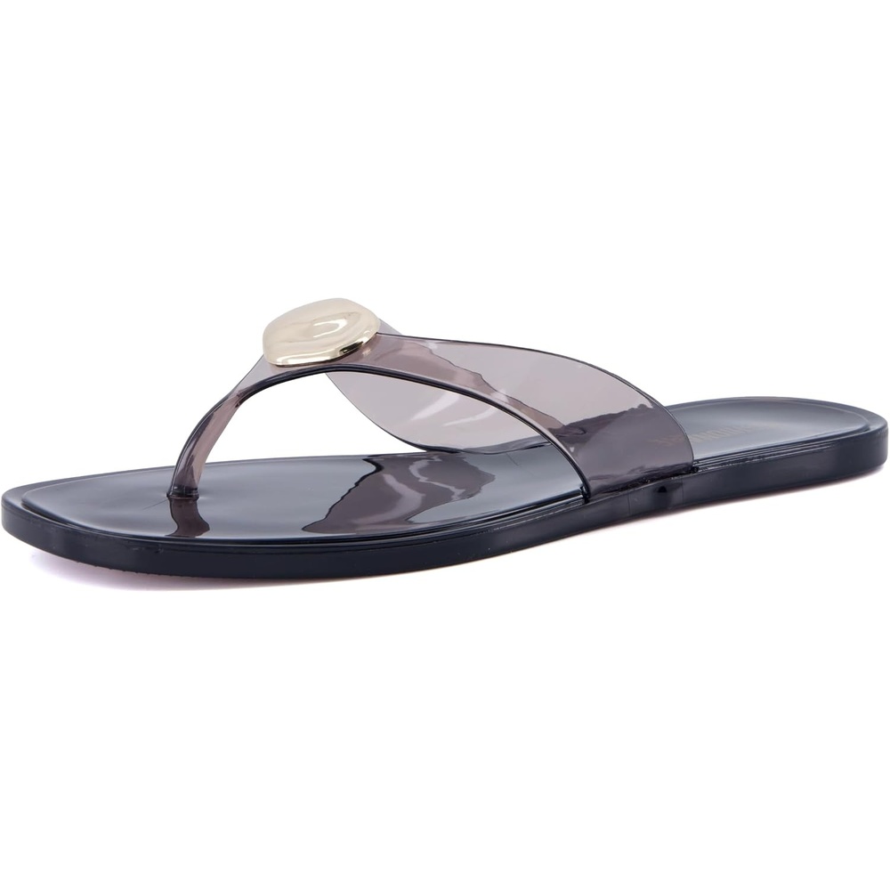 image:imageCUSHIONAIRE Telma Jelly Flip Flops for Women with Square ToeSmoke