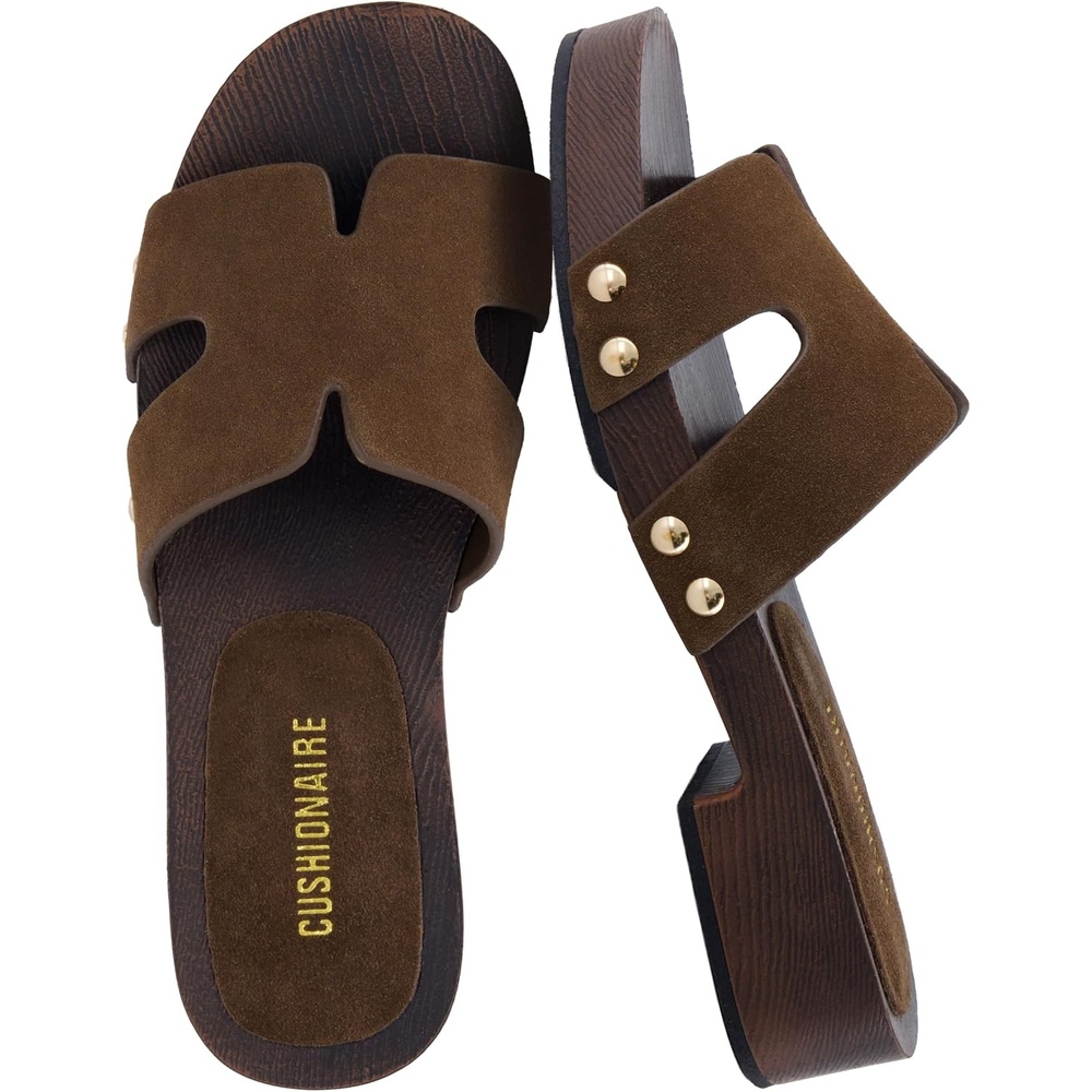 image:imageCUSHIONAIRE Thai 100 Genuine Leather Suede Platform Sandals for Women Adjustable Strap Heeled Slide SandalsBrown Genuine Suede