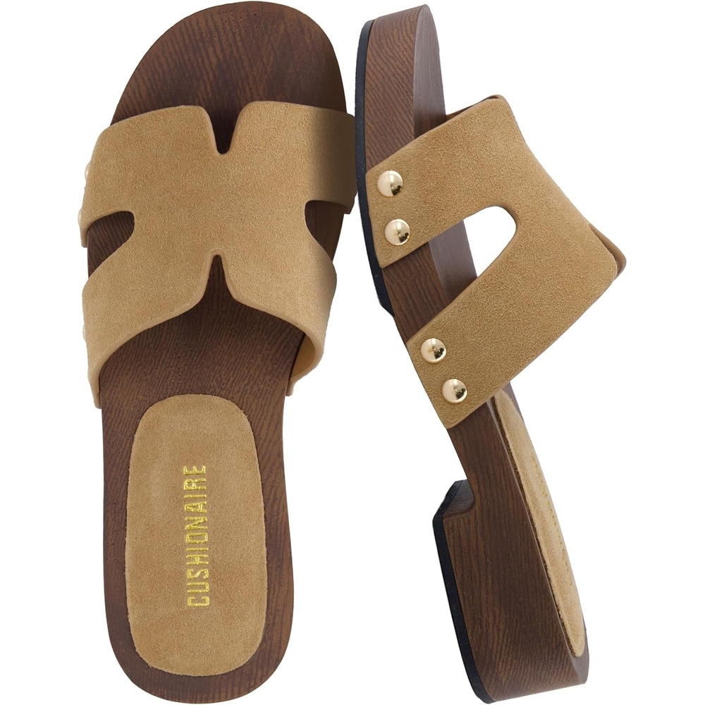image:imageCUSHIONAIRE Thai 100 Genuine Leather Suede Platform Sandals for Women Adjustable Strap Heeled Slide SandalsGrey Genuine Suede