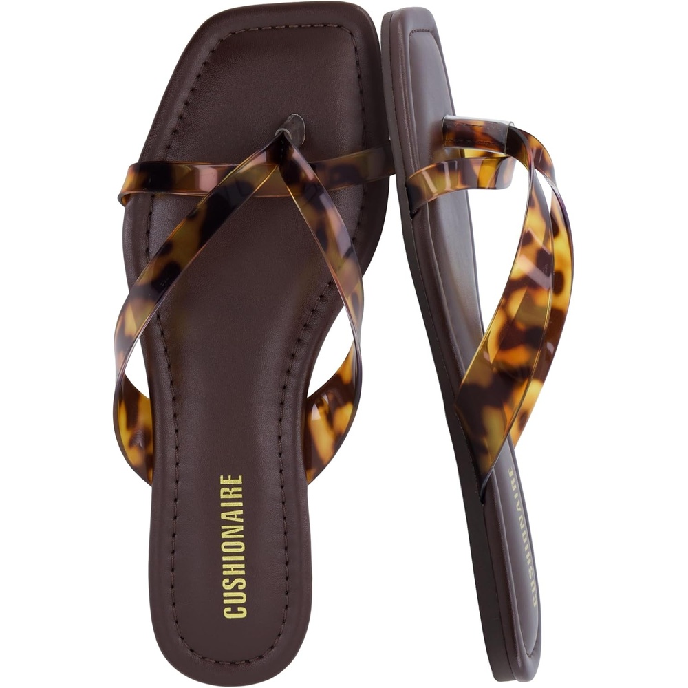 image:imageCUSHIONAIRE Titan Square Toe Flip Flops for Women Dressy Slip On Flat Womens Sandals with Cushioned FootbedTortoise