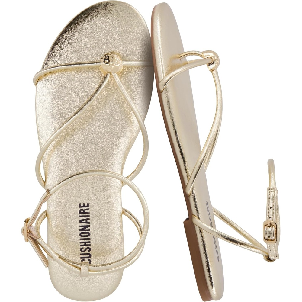 image:imageCUSHIONAIRE Tory Strappy Flat Sandals for Women Toe Ring Sandals with Adjustable Buckle Ankle Strap Wrap StyleGold