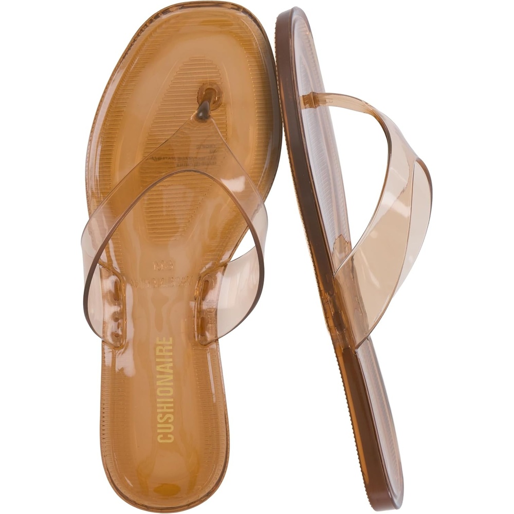 image:imageCUSHIONAIRE Tropic Thong Jelly Flip Flops for Women with Square Toe and Wide Strap Design Comfortable Lightweight Womens SandalsMocha
