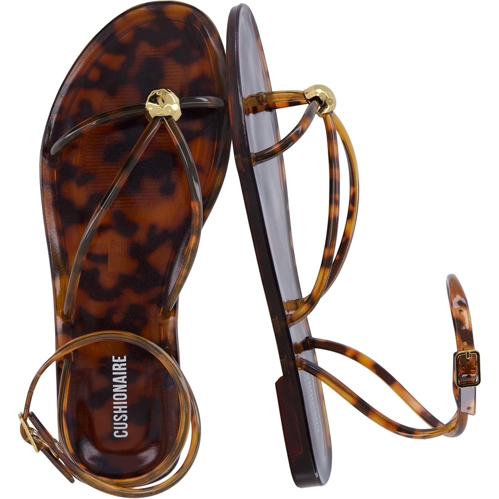 image:imageCUSHIONAIRE Vita Jelly Sandals for Women Casual Lightweight Womens Strappy Sandals with Adjustable Buckle Strap and Gold Hardware AccentTortoise