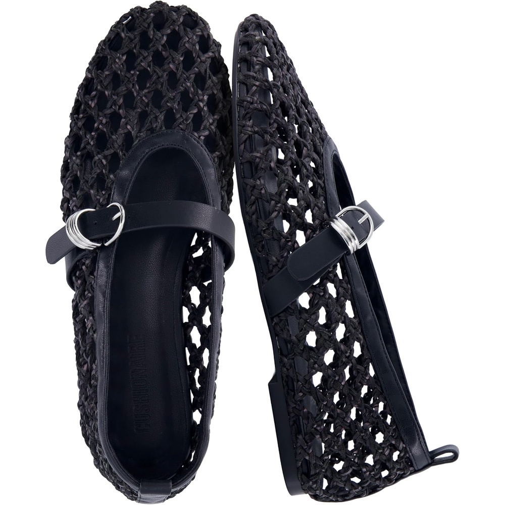 image:imageCUSHIONAIRE Wendy Woven Mary Jane Flats for Women with Memory FoamBlack