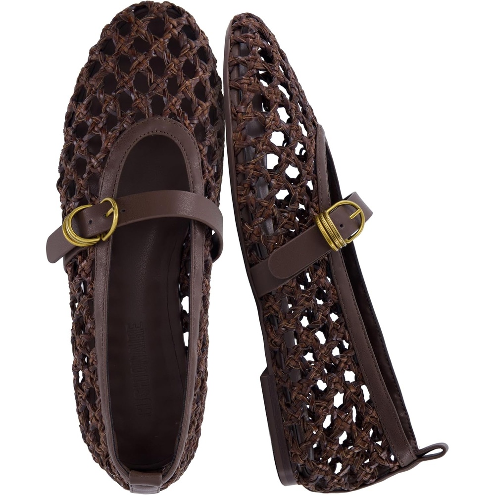 image:imageCUSHIONAIRE Wendy Woven Mary Jane Flats for Women with Memory FoamBrown