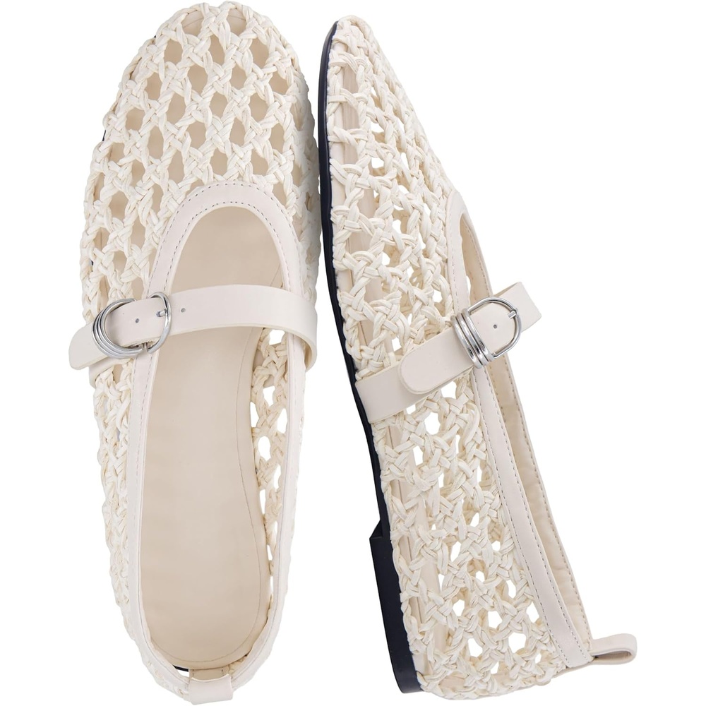 image:imageCUSHIONAIRE Wendy Woven Mary Jane Flats for Women with Memory FoamIvory