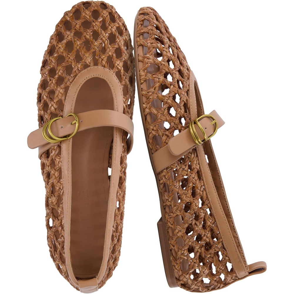 image:imageCUSHIONAIRE Wendy Woven Mary Jane Flats for Women with Memory FoamTan