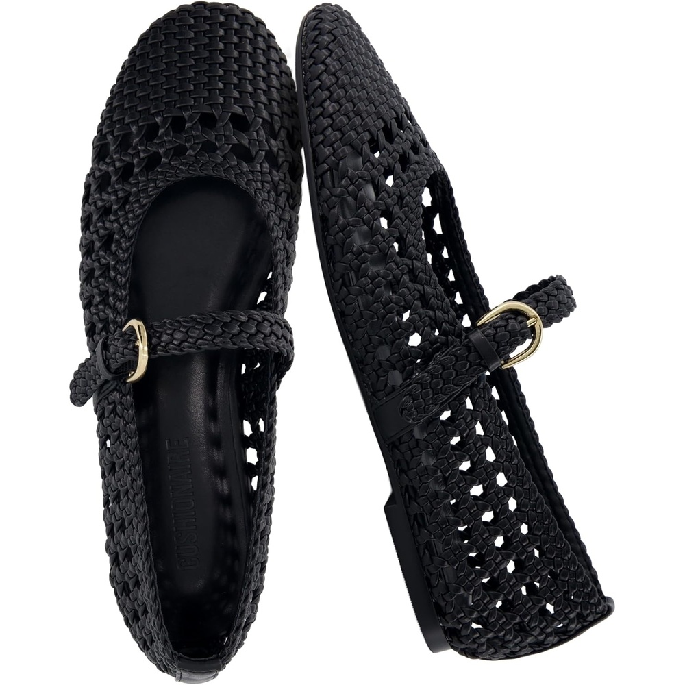 image:imageCUSHIONAIRE Windsor Woven Womens Flats with Adjustable Strap Comfortable Mary Jane Ballet Flats for WomenBlack