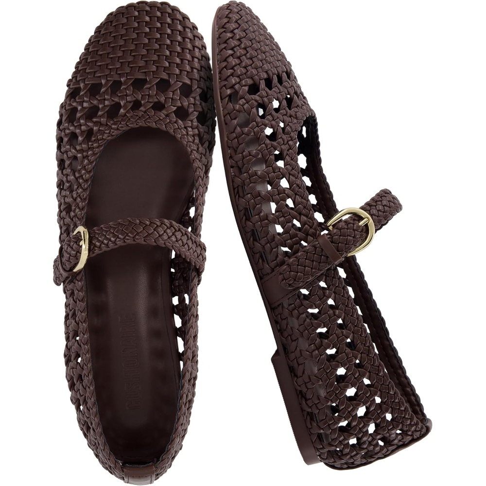 image:imageCUSHIONAIRE Windsor Woven Womens Flats with Adjustable Strap  Comfortable Mary Jane Ballet Flats for WomenBrown