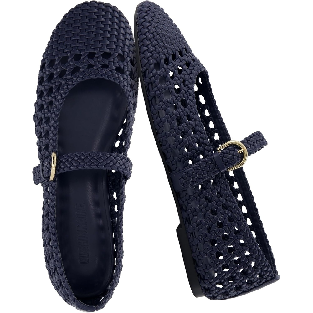 image:imageCUSHIONAIRE Windsor Woven Womens Flats with Adjustable Strap Comfortable Mary Jane Ballet Flats for WomenNavy