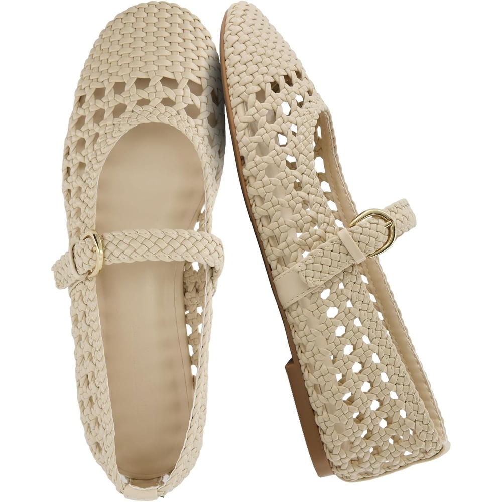 image:imageCUSHIONAIRE Windsor Woven Womens Flats with Adjustable Strap Comfortable Mary Jane Ballet Flats for WomenWheat