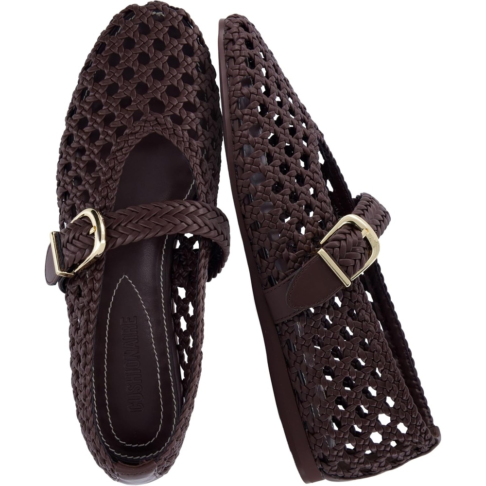 image:imageCUSHIONAIRE Wit Hand Woven Womens Flats Comfortable Mary Jane Ballet Flat with Adjustable Buckle Braided Strap and Cushioned Memory FoamBrown