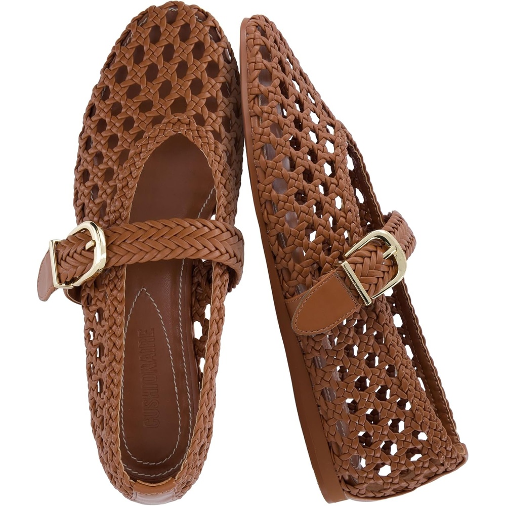 image:imageCUSHIONAIRE Wit Hand Woven Womens Flats Comfortable Mary Jane Ballet Flat with Adjustable Buckle Braided Strap and Cushioned Memory FoamCognac