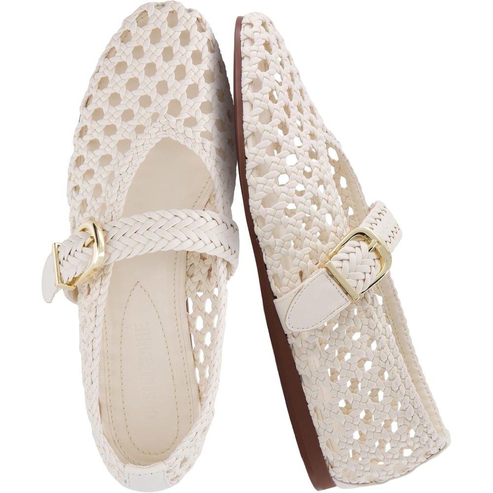 image:imageCUSHIONAIRE Wit Hand Woven Womens Flats Comfortable Mary Jane Ballet Flat with Adjustable Buckle Braided Strap and Cushioned Memory FoamCream