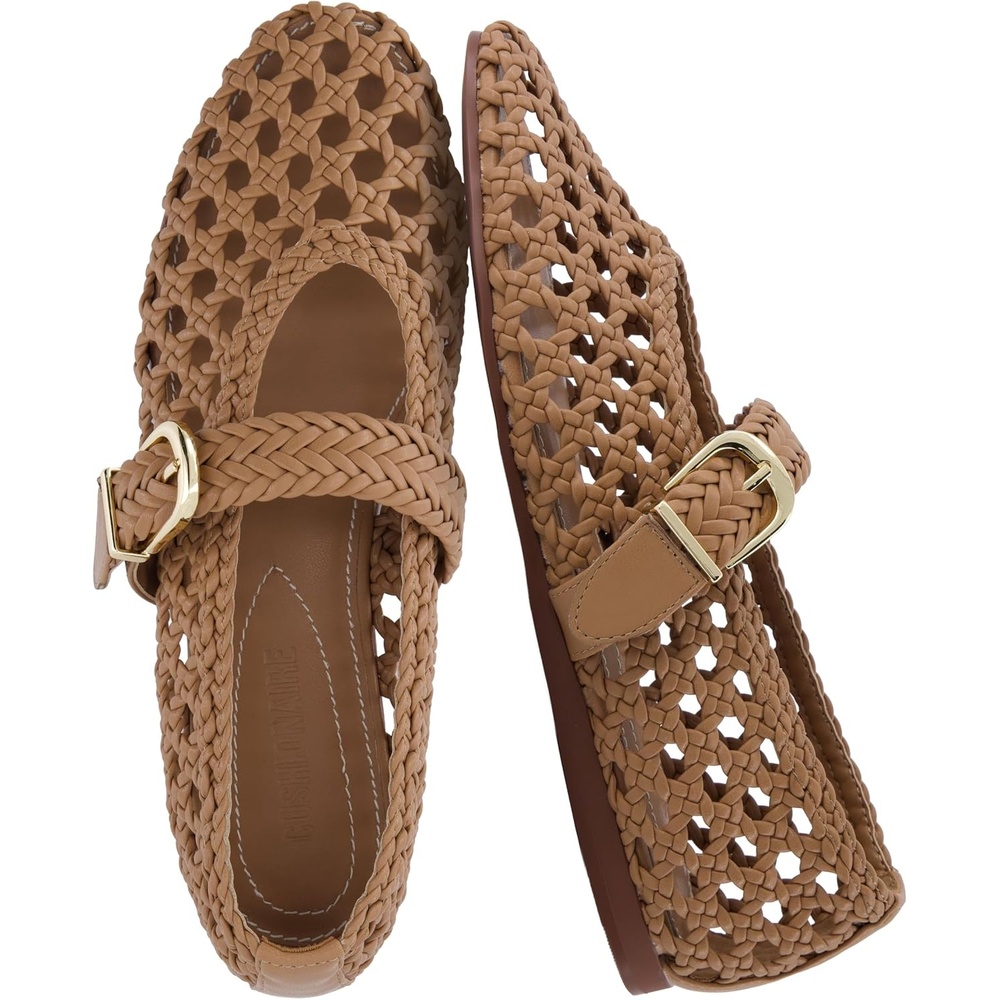 image:imageCUSHIONAIRE Wit Hand Woven Womens Flats Comfortable Mary Jane Ballet Flat with Adjustable Buckle Braided Strap and Cushioned Memory FoamLatte