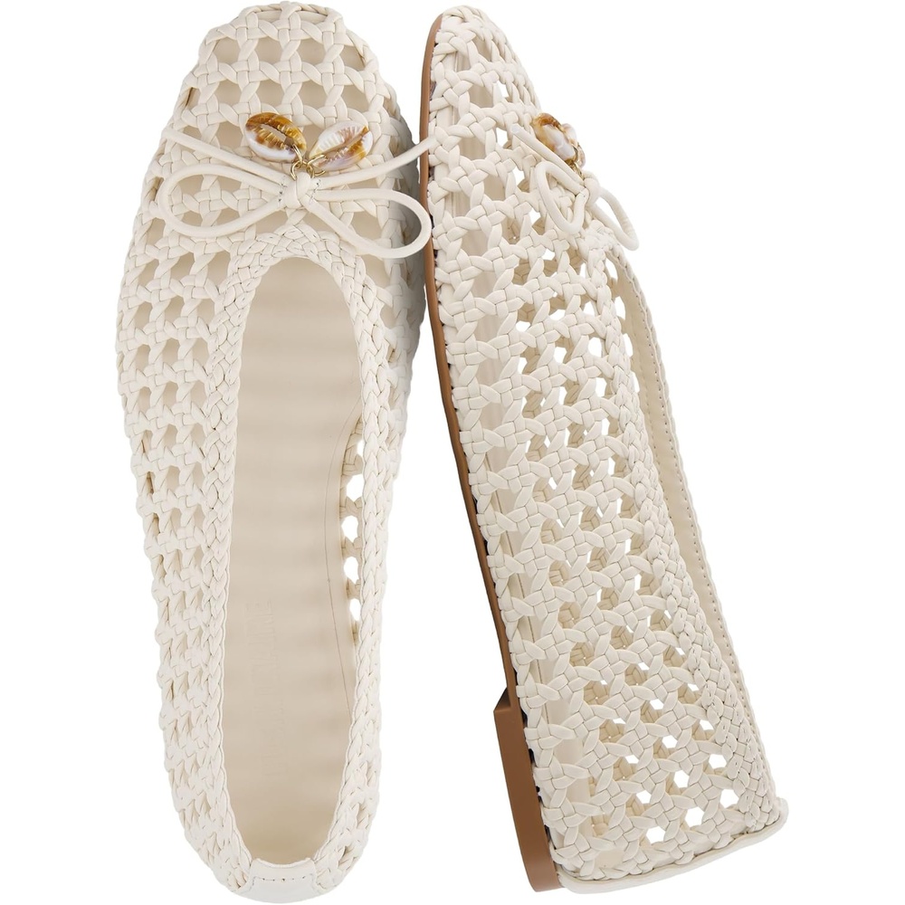 image:imageCUSHIONAIRE Witty Hand Woven Ballet Flats for Women Comfortable Pointed Toe Flat Shoes with Bow Detail and Memory FoamIvory