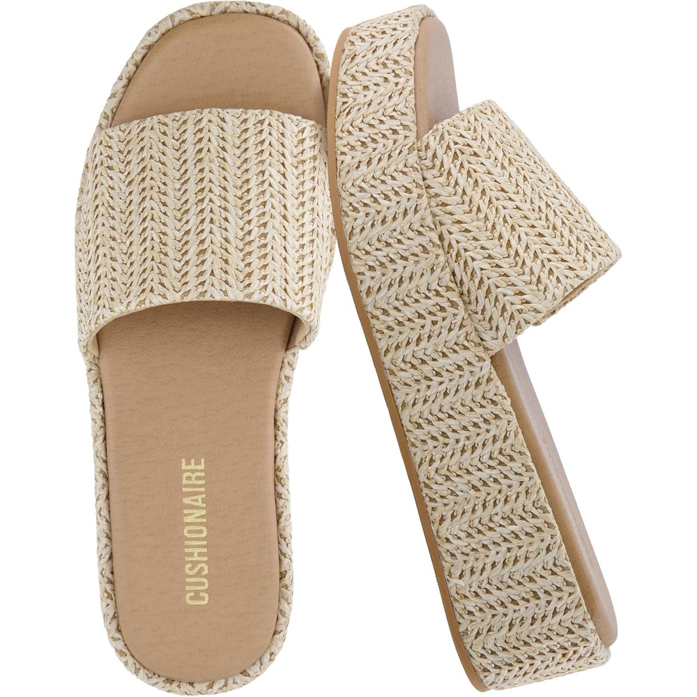 image:imageCUSHIONAIRE Womens Kudos Platform Slide Sandals  Casual SandalsNatural Raffia