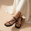 CUSHIONAIRE Alias Squared Toe Womens Sandals, T-Strap Flat Sandal with Cushioned Footbed and Adjustable Ankle Strap(Black)