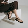CUSHIONAIRE Alias Squared Toe Womens Sandals, T-Strap Flat Sandal with Cushioned Footbed and Adjustable Ankle Strap(Black)
