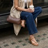 CUSHIONAIRE Alias Squared Toe Womens Sandals, T-Strap Flat Sandal with Cushioned Footbed and Adjustable Ankle Strap(Cognac)