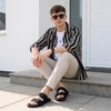 CUSHIONAIRE Alpha 100% Genuine Leather Mens Sandals, Casual Slip On Flat Men Slides with Adjustable Buckles(Black)
