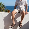 CUSHIONAIRE Alpha 100% Genuine Leather Mens Sandals, Casual Slip On Flat Men Slides with Adjustable Buckles(Brown)