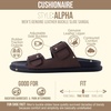 CUSHIONAIRE Alpha 100% Genuine Leather Mens Sandals, Casual Slip On Flat Men Slides with Adjustable Buckles(Brown)