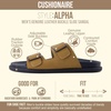 CUSHIONAIRE Alpha 100% Genuine Leather Mens Sandals, Casual Slip On Flat Men Slides with Adjustable Buckles(Camel)