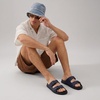 CUSHIONAIRE Alpha 100% Genuine Leather Mens Sandals, Casual Slip On Flat Men Slides with Adjustable Buckles(Navy)