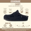 CUSHIONAIRE Casey Genuine Suede Moccasin Slippers for Women, Cozy House Shoes with Moc Toe and Penny Loafer Strap(Black)
