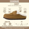 CUSHIONAIRE Casey Genuine Suede Moccasin Slippers for Women, Cozy House Shoes with Moc Toe and Penny Loafer Strap(Camel)