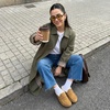 CUSHIONAIRE Casey Genuine Suede Moccasin Slippers for Women, Cozy House Shoes with Moc Toe and Penny Loafer Strap(Camel)