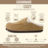 CUSHIONAIRE Casey Genuine Suede Moccasin Slippers for Women, Cozy House Shoes with Moc Toe and Penny Loafer Strap(Sand)