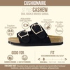 CUSHIONAIRE Cashew Slip On Womens Sandals, Genuine Suede Leather Braided Double Strap Slide On Sandals with Adjustable Big Buckle for Women(Black)