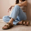CUSHIONAIRE Cashew Slip On Womens Sandals, Genuine Suede Leather Braided Double Strap Slide On Sandals with Adjustable Big Buckle for Women(Brown)